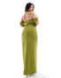 TFNC Bridesmaids Plus bardot maxi dress with pleat in olive Зеленый, DE 52 - фото #2