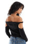 Фото #4 товара ASOS DESIGN twist strap cold shoulder long sleeve top in black