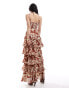 Pretty Lavish shirred bust tiered ruffle maxi dress in brown floral Braun geblümt, 34 - фото #2