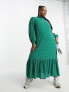 Фото #1 товара ASOS DESIGN Curve high neck smock maxi dress in green spot