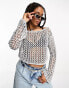 Фото #6 товара ASOS DESIGN metallic open knit slash knit top with angel sleeves in silver