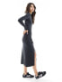 New Look ruched side knitted midi dress in grey