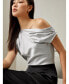 ფოტო #2 პროდუქტის Women's Boat Neck Silk Top for Women