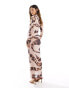 Фото #3 товара ASOS DESIGN long sleeve cut out neck detail midi dress in warped animal print