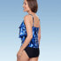 Women's UPF 50 Tiered Tankini Top - Aqua Green Multi Blue L