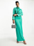 Фото #1 товара ASOS DESIGN Modest satin high neck pleat detail maxi dress with long sleeves in jewel green