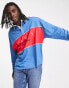 ASOS DESIGN oversized long sleeve rugby polo in blue & red colour block with France print