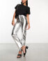 Фото #1 товара New Look faux leather straight leg trousers in silver