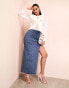 Фото #2 товара ASOS LUXE denim midi skirt with split in mid wash blue