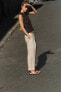 Linen blend straight trousers with braided belt