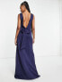 TFNC Tall Bridesmaid bow back maxi dress in navy blue