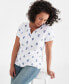 ფოტო #1 პროდუქტის Women's Printed Short-Sleeve Henley Top, Created for Macy's