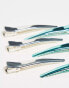 Monki 6 pack hair clips in turquoise and silver metallic