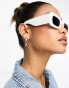 Фото #2 товара Public Desire oversized rectangle plastic pearl embellished sunglassed in white with black lens