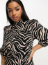Фото #4 товара New Look high neck 3/4 sleeve midi dress in zebra print
