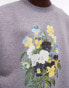 Фото #3 товара Topman oversized fit sweatshirt with flowers embroidery print in grey marl