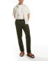 Threadbare cotton linen trousers with elasticated waist in khaki