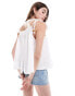 ASOS DESIGN cotton swing cami top with beaded tie shoulder in white