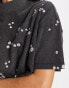 ASOS DESIGN boxy high neck tee in daisy embroidery in washed charcoal