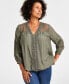 Фото #1 товара Women's 3/4-Sleeve Embroidered Lace Top, Created for Macy's