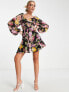 Фото #3 товара ASOS DESIGN babydoll godet skater mini dress with open back detail in bold floral