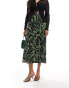 New Look satin midi skirt in green swirl