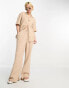 ASOS DESIGN cheesecloth bowling shirt in stone co-ord