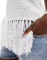 In The Style knitted sleeveless tassel hem top in white