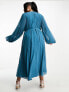 Фото #3 товара ASOS DESIGN Curve wrap balloon sleeve midi dress with tie waist detail in teal