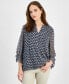 Women's Mixed Media Popover Top Night Sky Multi, M - фото #1