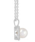 ფოტო #3 პროდუქტის Cultured Freshwater Pearl & Diamond (1/8 ct. t.w.) Halo Pendant Necklace in Sterling Silver (Also in Onyx, Turquoise, & Labradorite)