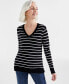 ფოტო #1 პროდუქტის Women's Striped V-Neck Sweater, Created for Macy's