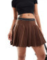 Фото #3 товара ASOS DESIGN pleated twill mini skirt with elastic waist detail in brown