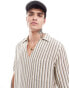 ASOS DESIGN boxy relaxed overhead shirt in neutral basket stripe