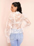 Фото #3 товара ASOS LUXE sheer organza floral wrap blouse with tie detail in white