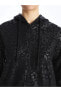 LCW Modest Kapüşonlu Desenli Uzun Kollu Oversize Kadın Fermuarlı Sweatshirt
