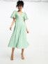 Фото #1 товара Little Mistress plunge flutter sleeve midi dress in sage green