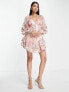 ASOS DESIGN button through babydoll mini dress in pink metallic jacquard