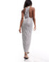 Фото #8 товара ASOS DESIGN high neck sequin midi dress with trim detail in silver