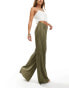 Фото #2 товара ASOS DESIGN high waisted plisse straight leg trousers in soft khaki