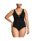 Plus Size Chlorine Resistant Shirred V-neck One Piece Swimsuit