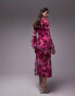 Фото #2 товара Topshop v neck ruffle midi dress with split in pink blurred print