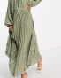 ASOS DESIGN drop waist pleated hem maxi smock dress in self stripe in khaki