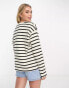 Pull&Bear long sleeve oversized t-shirt with stripe detail in ecru & black