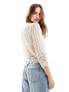 JDY open knit scallop edge top in beige