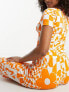 Фото #2 товара ASOS DESIGN Tall exclusive viscose floral checkerboard shirt & trouser pyjama set in orange