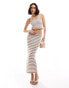 Style Cheat crochet midi skirt in oatmeal stripe co-ord