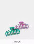 DesignB London iridescent 2 pack of hair claws in purple and green