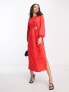 ASOS DESIGN Petite cut out waist long sleeve midi dress in coral
