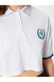 Фото #9 товара Crop Tişört Polo Yaka Kolej Baskılı Düğmeli Kısa Kollu